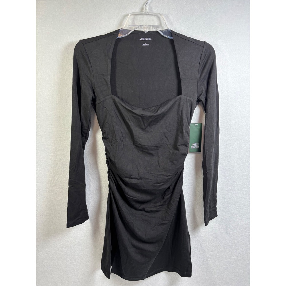Wild Fable Womens Black Long Sleeve Ruched Square Neck‎ Mini Dress S KL15WZ